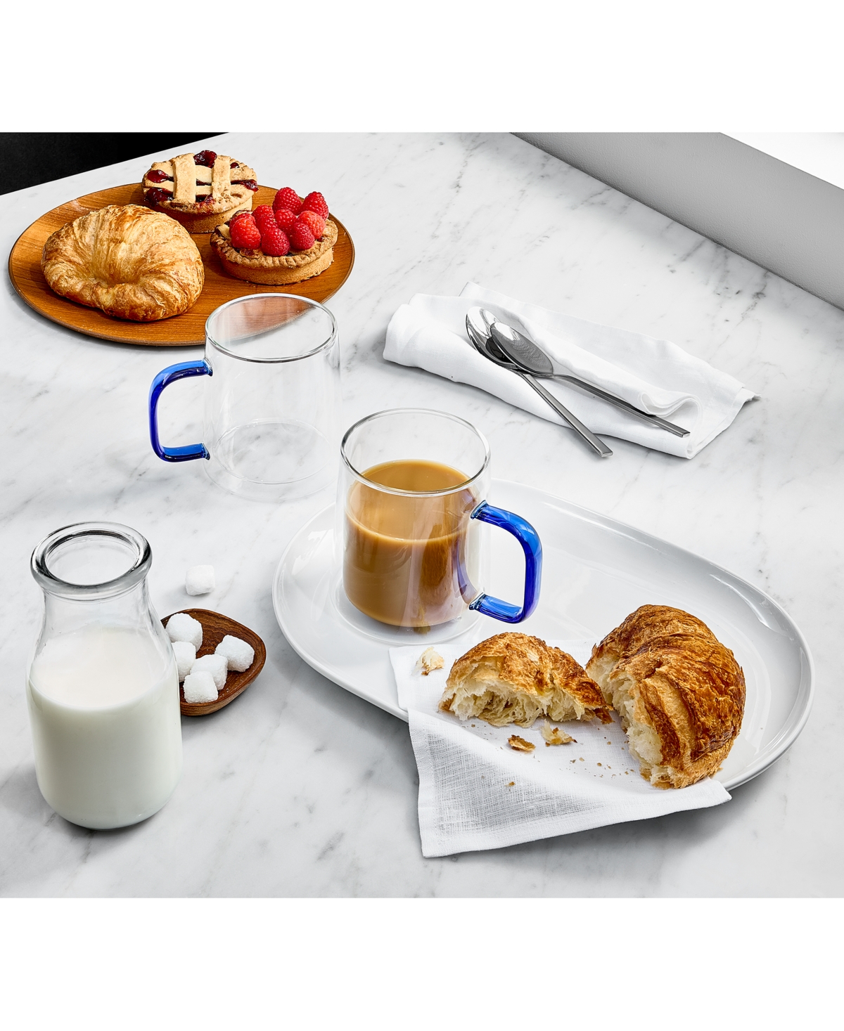 The Cellar Blue Handle Glass Mugs, Set Of 2, Exclusively At Macy's In Blue