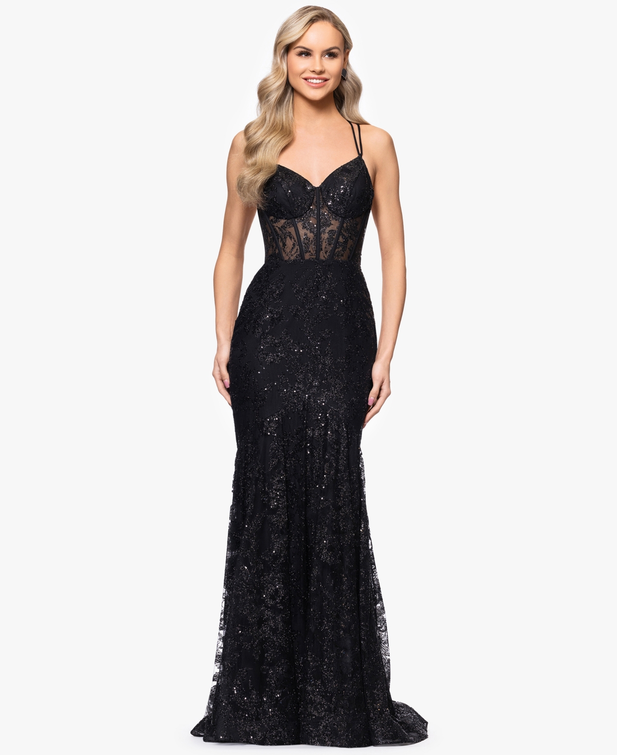 Juniors' Sequined Corset-Bodice Gown - Black