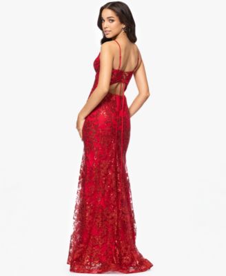 Juniors' Glitter-Floral V-Neck Gown, Created for Macy's
