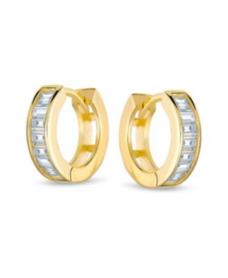 Baguette Cut CZ Huggie Hoop Earrings Sterling Silver