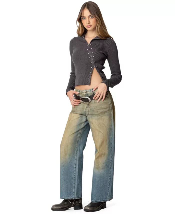 Womens Ribbed Asymmetric Zip Up Cardigan - thumbnail 3