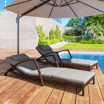 Wicker Outdoor Chaise Lounge Chair Set, 5 Adjustable Back,