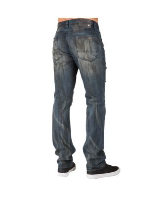 Men's Dark Tint Destroyed & Mended Slim Straight Premium Jeans