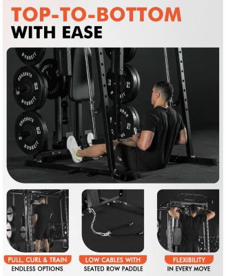 Smith Machine with PEC Dec, 2000LBS Squat Rack Chest Fly Machine with Cable System, Workout Weight Cage with Weight Bench, 230LBS Plates, Spotter Arms, Home Gym, for Home Gym