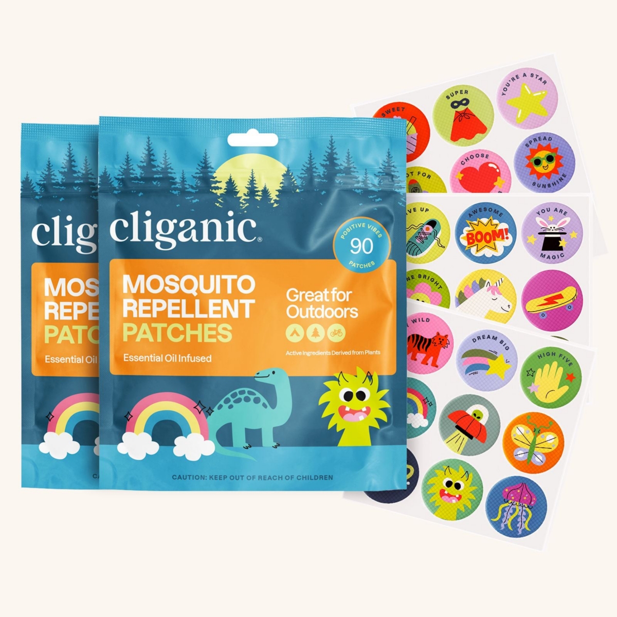 Cliganic Mosquito Repellent Patches - Positive Vibes - 90 Count