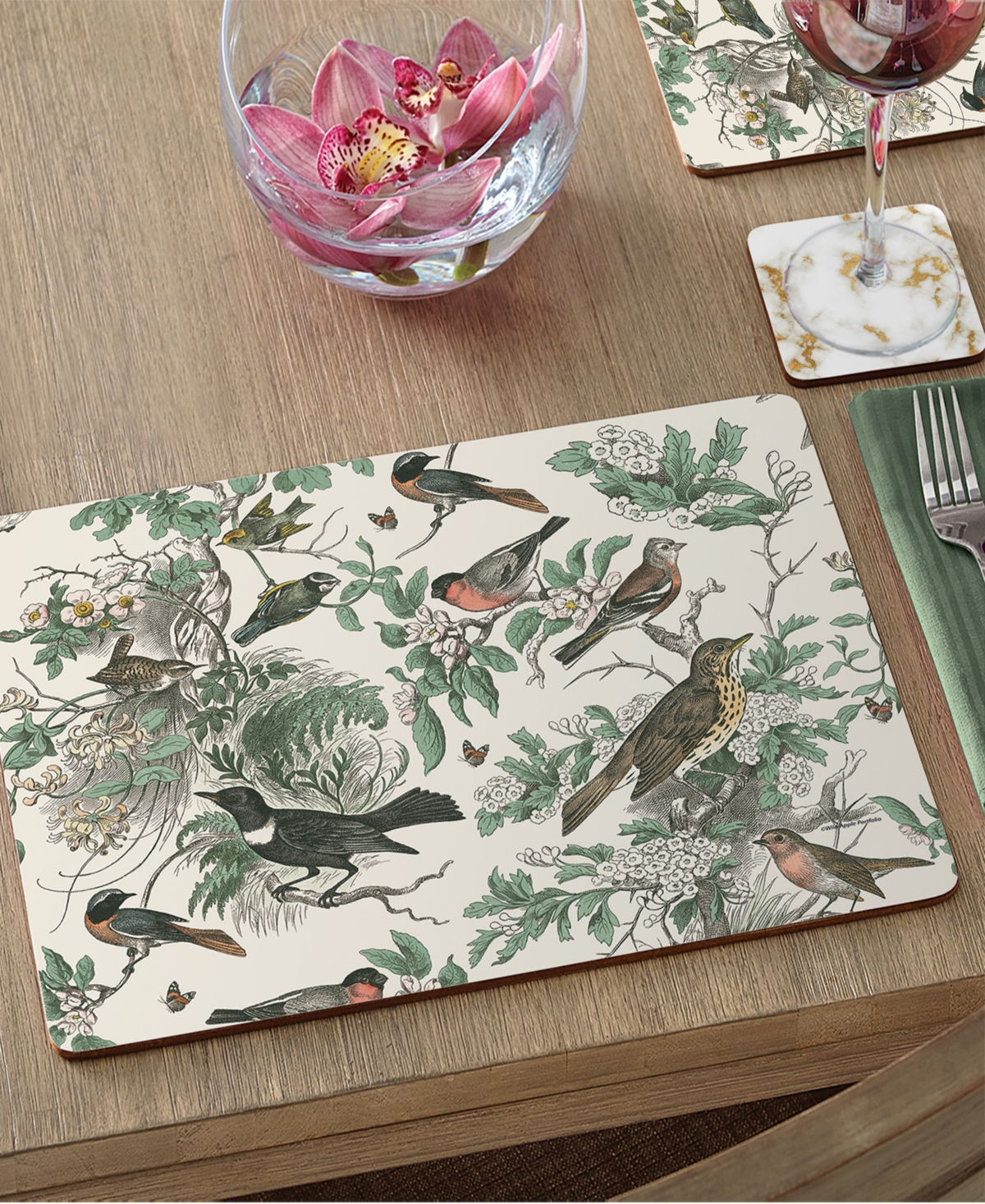 Counterart Honeybloom Birds Hardboard Cork Placemats 15"x 11", Set Of 4 In Multi