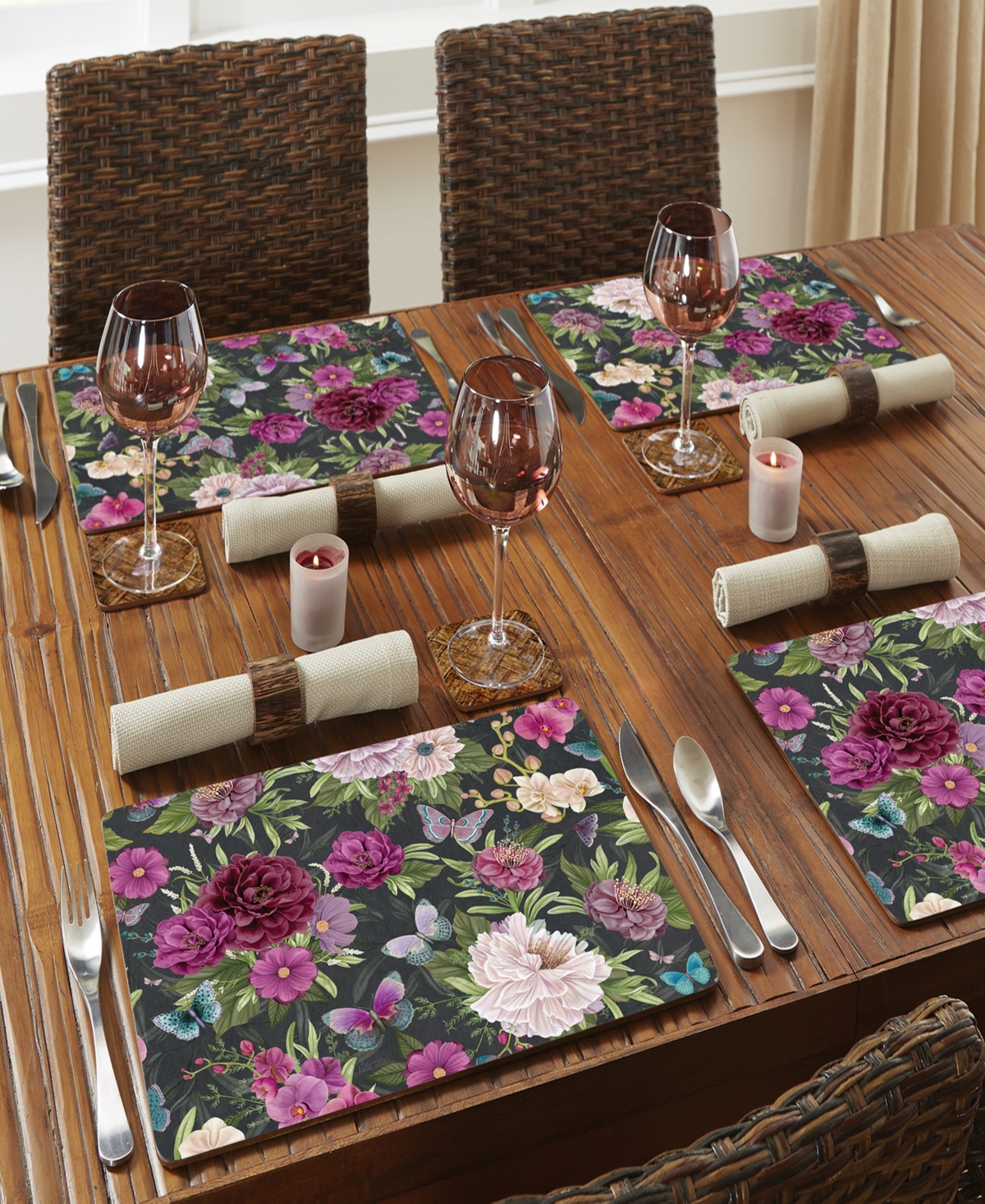 Counterart Midnight Garden Hardboard Cork Placemats 15"x 11", Set Of 4 In Multi