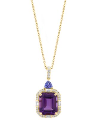 EFFY&reg; Amethyst (4 ct. t.w.), Tanzanite (1/2 ct. t.w.), & Diamond (1/3 ct. t.w.) in 14k Gold, 17" + 1" extender