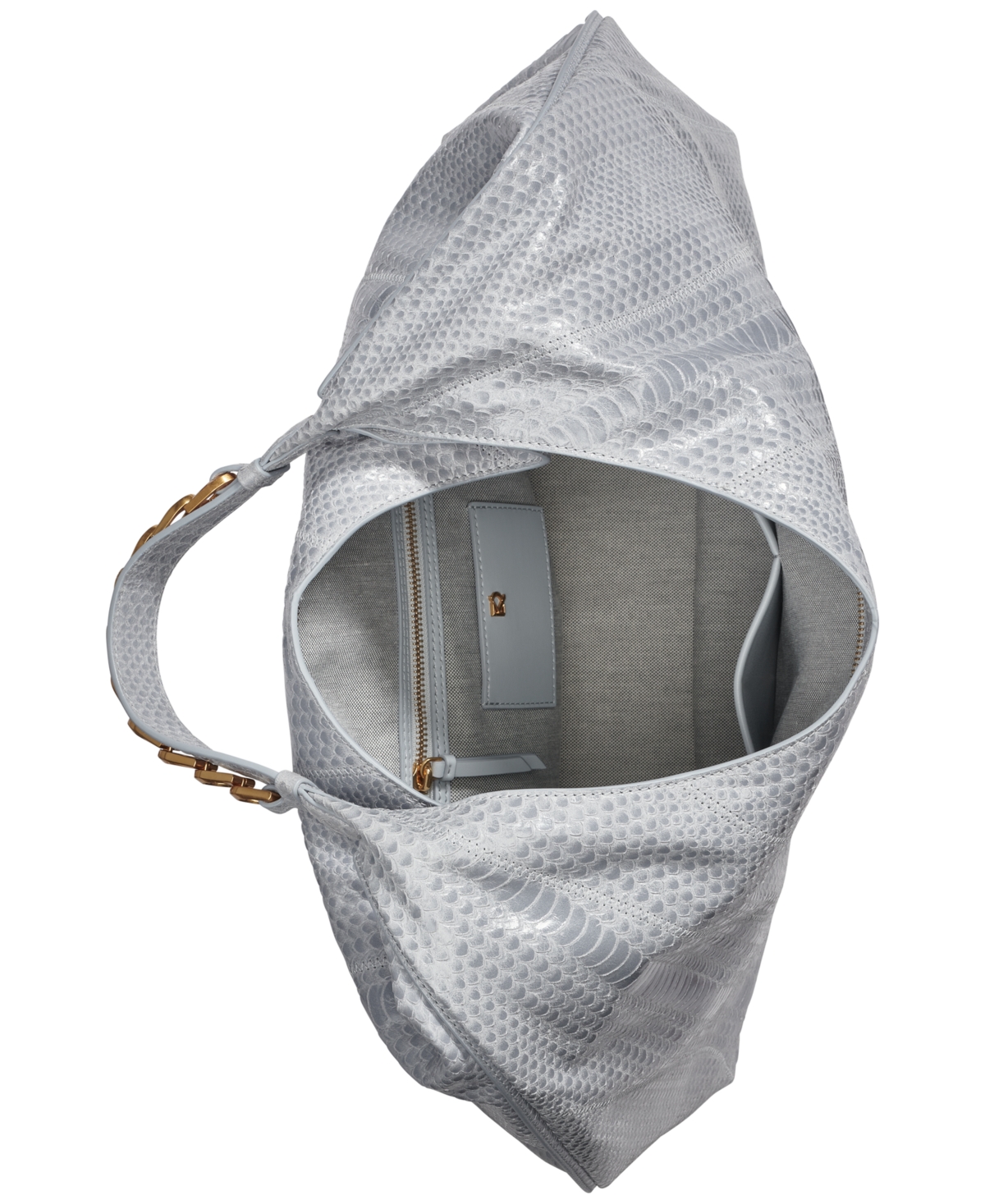 Shop Donna Karan Bellmore Extra Large Skipper Snake Hobo With Bezel Strap In Sky Grey