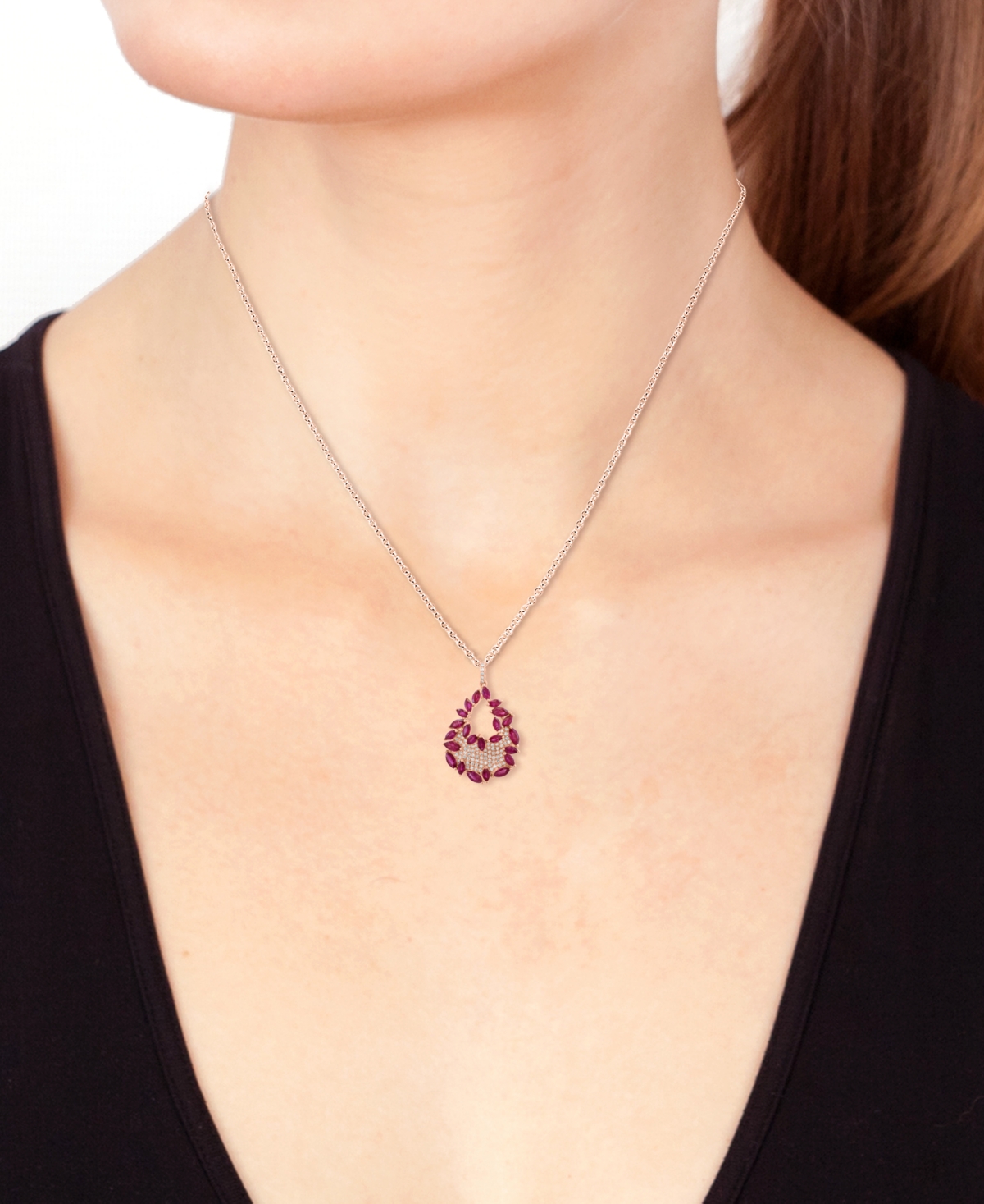 Effy Collection Effy Ruby (2-1/2 Ct. T.w.) & Diamond (1/4 Ct. T.w.) Marquise & Pave Cluster Teardrop Pendant Necklac In Ruby
