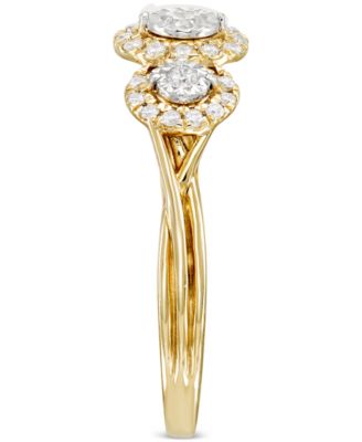 Diamond 3-Stone Halo Engagement Ring (1/4 ct. t.w.) in 14k Gold