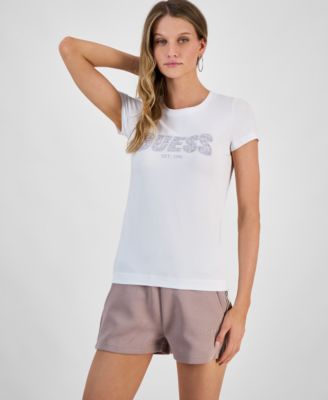 GUESS - Women's Embellished Lace Logo Short-Sleeve T-Shirt