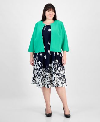 Sandra Darren - Plus Size Floral-Print Textured 2-Pc. Jacket Dress