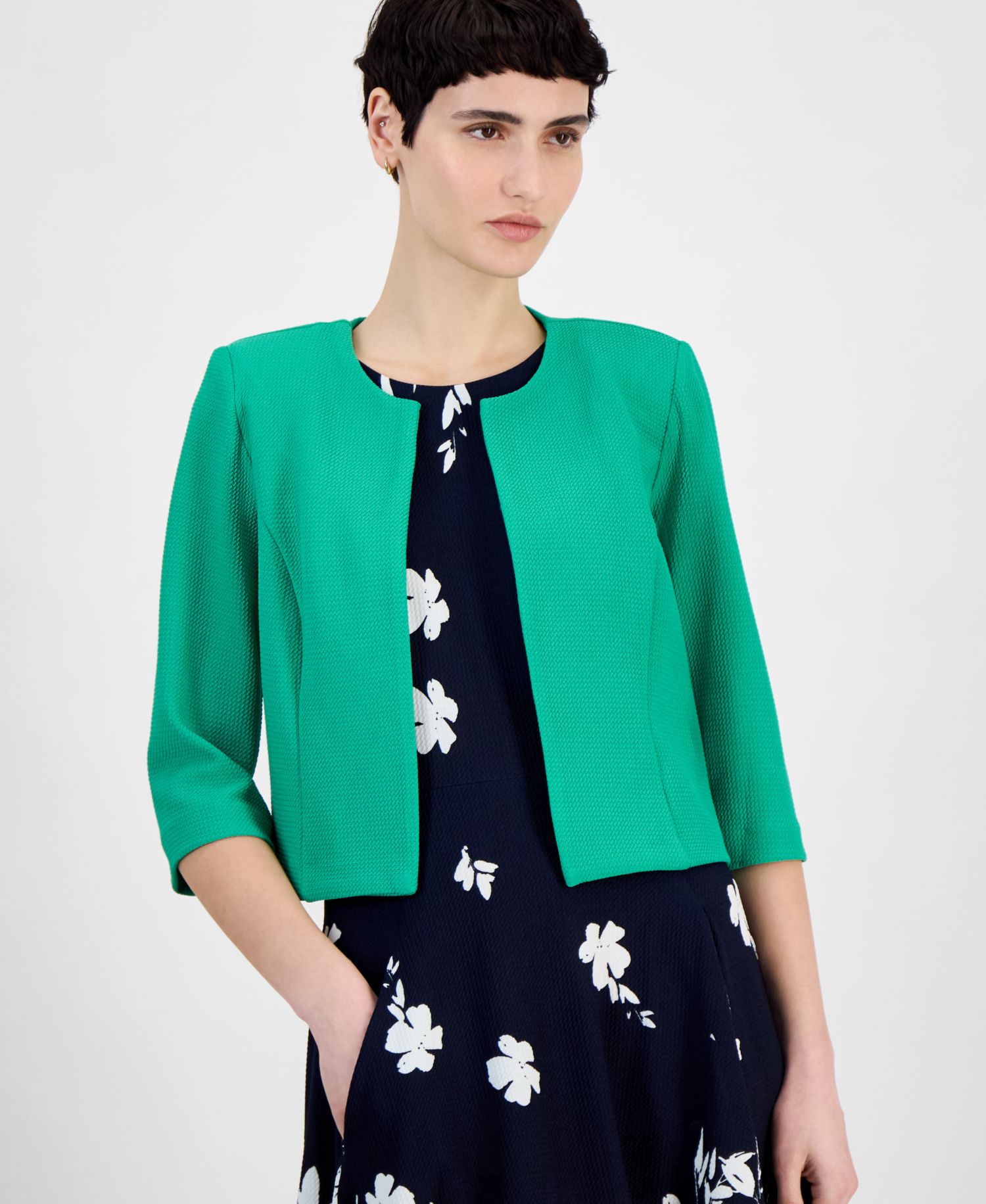 Petite Textured Cascading Florals 2-Pc. Jacket Dress