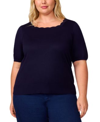 Melissa Paige - Plus Size Elbow-Sleeve Scalloped-Neck Sweater