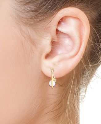 EFFY&reg; Cultured Freshwater Pearl (6-1/2mm) & Diamond (1/6 ct. t.w.) Half Hoop Earrings in 14k Gold