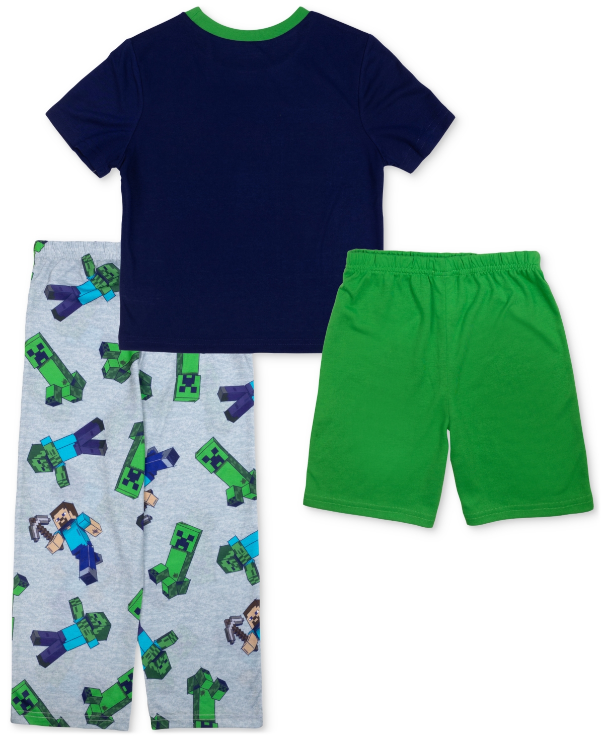 MINECRAFT BIG BOYS SHORT-SLEEVE TOP, SHORTS & PANTS PAJAMAS, 3 PIECE SET 