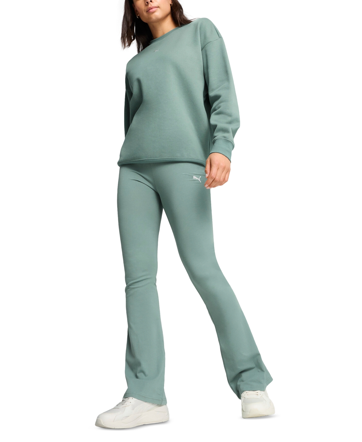 Puma Women's Essential High-waist Flare-leg Leggings In Green Moon
