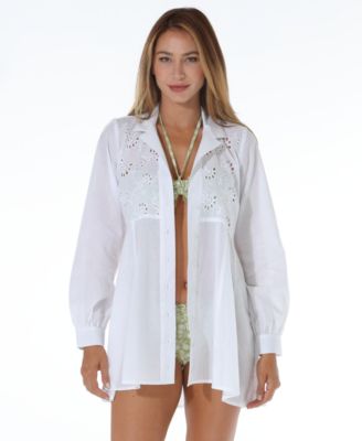Raviya - Women's Eyelet Button-Down Cover-Up