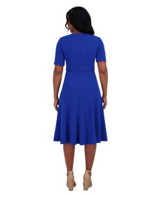 slim fit dress slacks Unique Vintage Blue Summer Sloth Print Fit & Flare Dress
