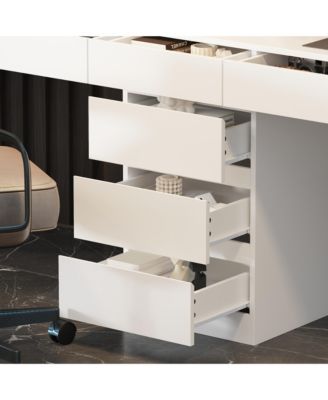 94.5 in. W Large 2 in. 1 Wood Double Computer Desk White Writing Desk  86.6 in. Tall Bookshelf, Drawers  Home Office