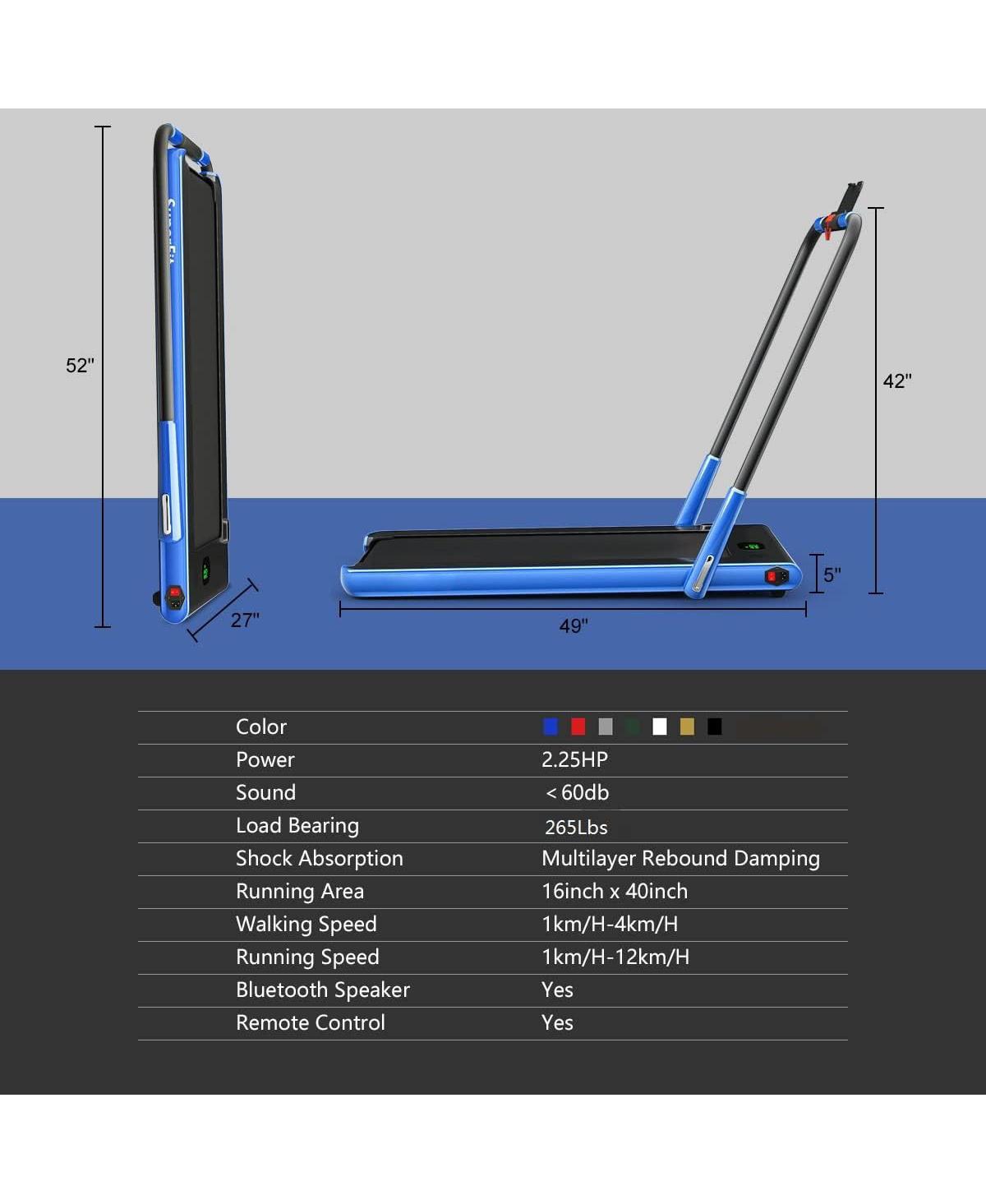 2.25 Hp 2-in-1 Folding Walking Pad Treadmill with Remote Control and Led Display
