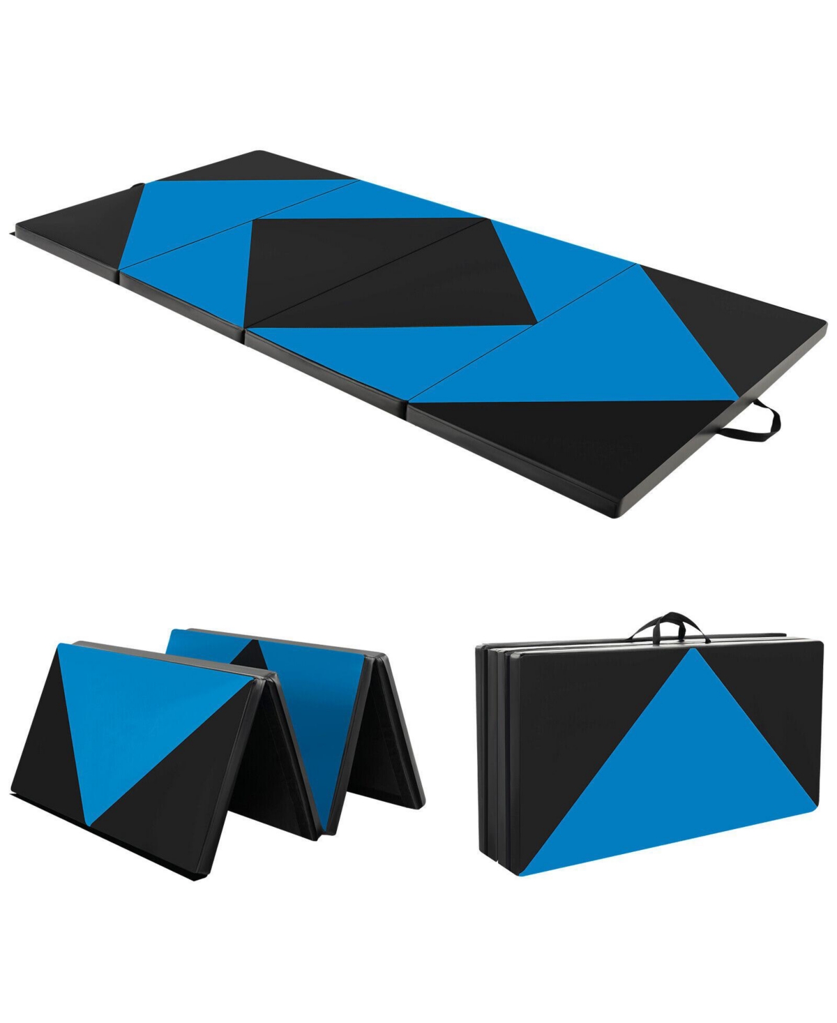 8 Feet Pu Leather Folding Gymnastics Mat with Hook and Loop Fasteners - Blue