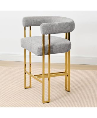 25'' Counter Height Stool with Gold Metal Legs, Chenille Upholstery, Curved Back and Armrest, 1 Unit-Maison Boucle