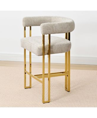 25'' Counter Height Stool with Gold Metal Legs, Chenille Upholstery, Curved Back and Armrest, 1 Unit-Maison Boucle