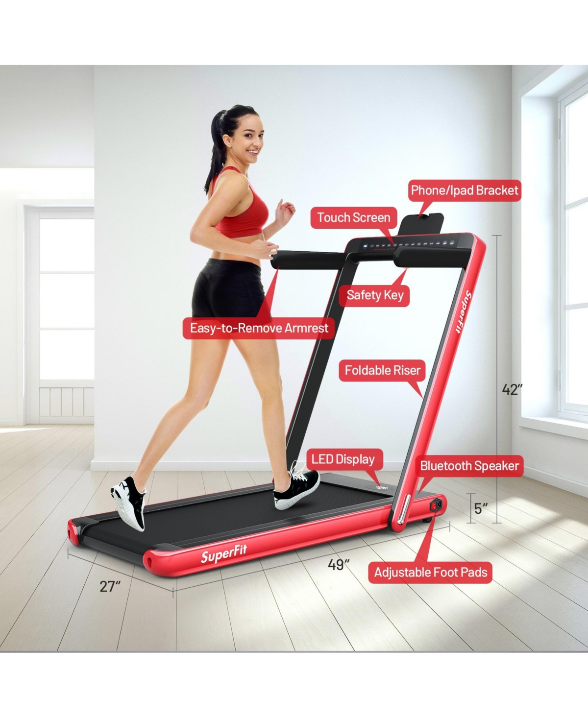 2.25 Hp 2-in-1 Folding Walking Pad Treadmill with Dual Display and App Control
