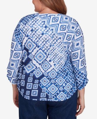 Plus Size Free Spirit Ikat Patched Geometric Top