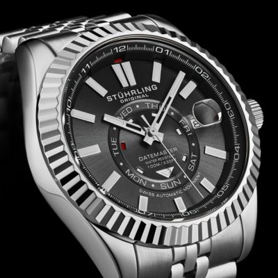 Datemaster II Men s Swiss Automatic 42mm Stainless Steel Watch, Black Dial, Fluted Bezel, Day & Date, 100M Water Resistant
