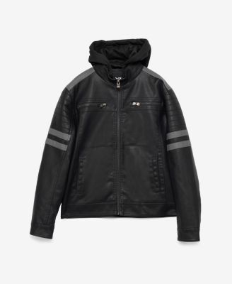 Boys Hooded Moto PU Leather Jacket With Lining