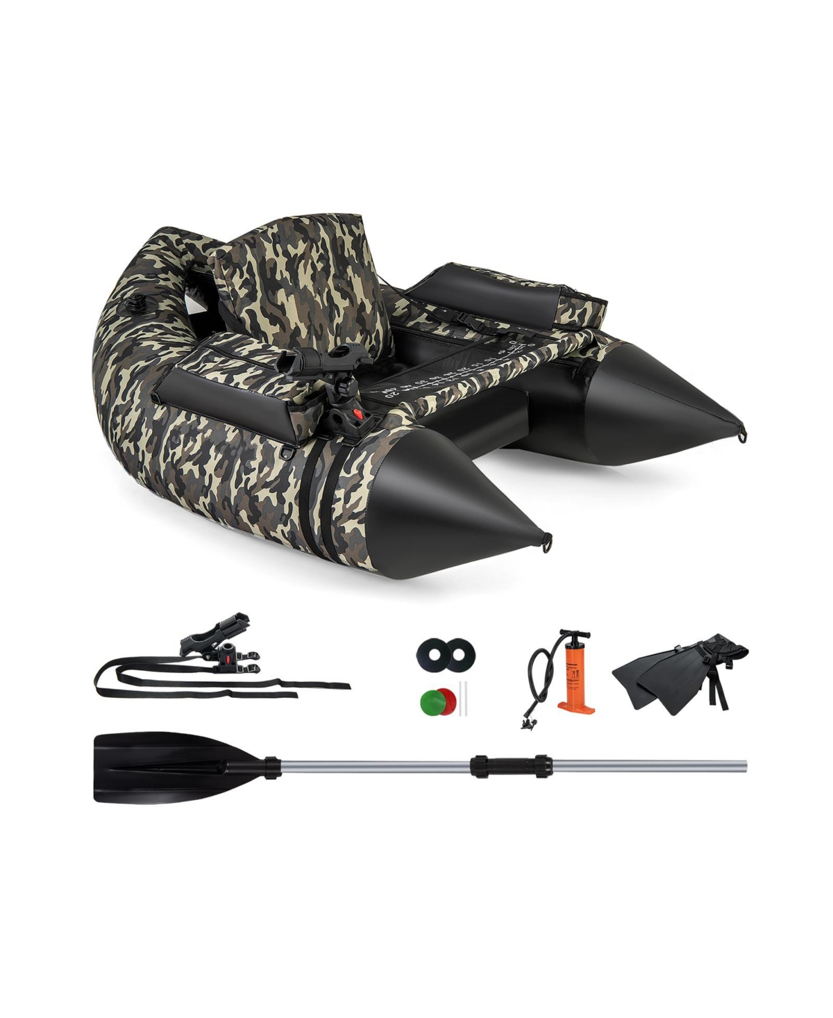 350 Lbs Inflatable Fishing Float Tube with Adjustable Backrest and Backpack Straps - Black