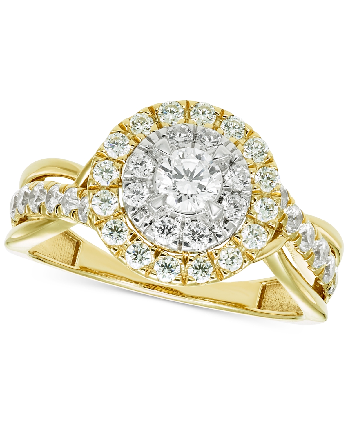 Macy's Diamond Double Halo Engagement Ring (1 Ct. T.w.) In 14k Two-tone Gold In Two Tone Gold
