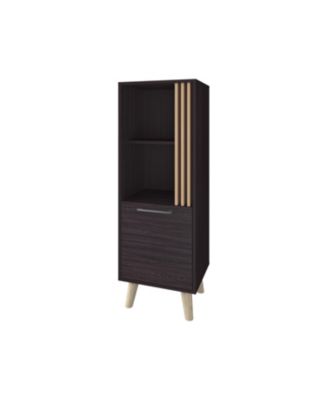 Ac Chin Storage Cabinet with a Door and Open Storage, Wengue + Natural Oak