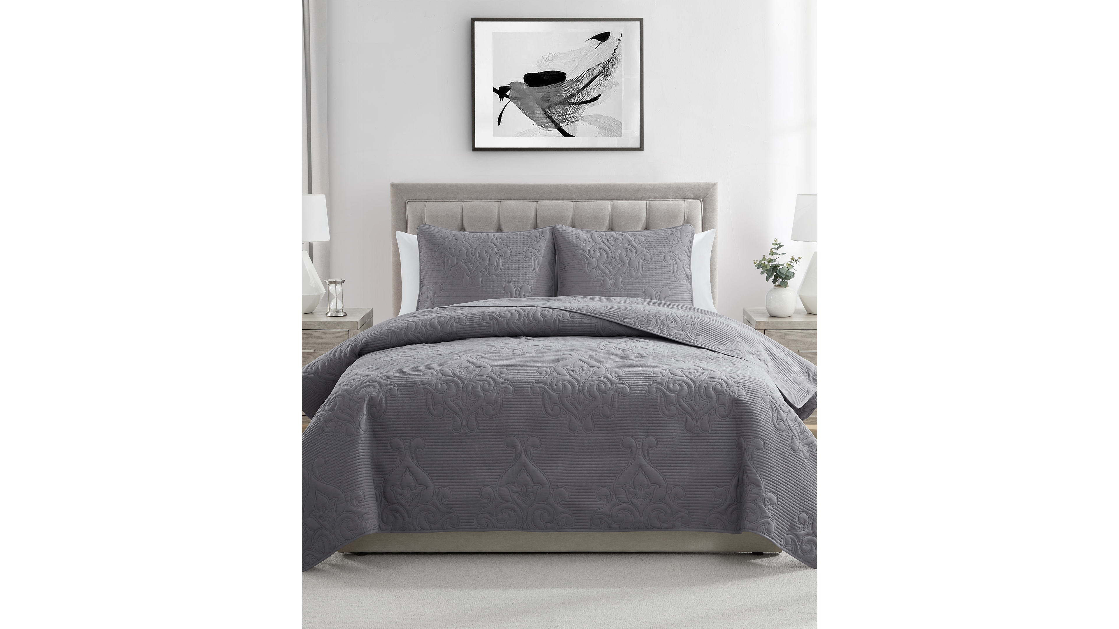 Vcny Home Solomun Pinsonic Damask 3-Pc. Quilt Set, Full/Queen