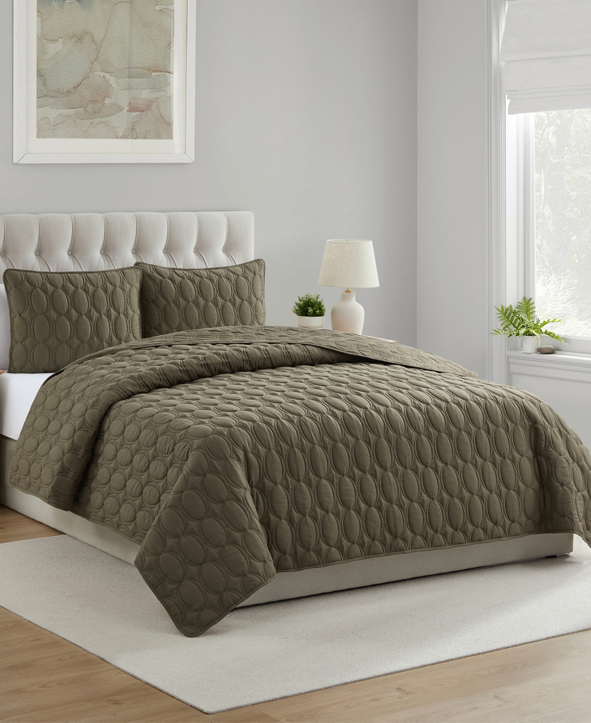 Vcny Home Circles Pinsonic 3-pc. Quilt Set, King In Olive