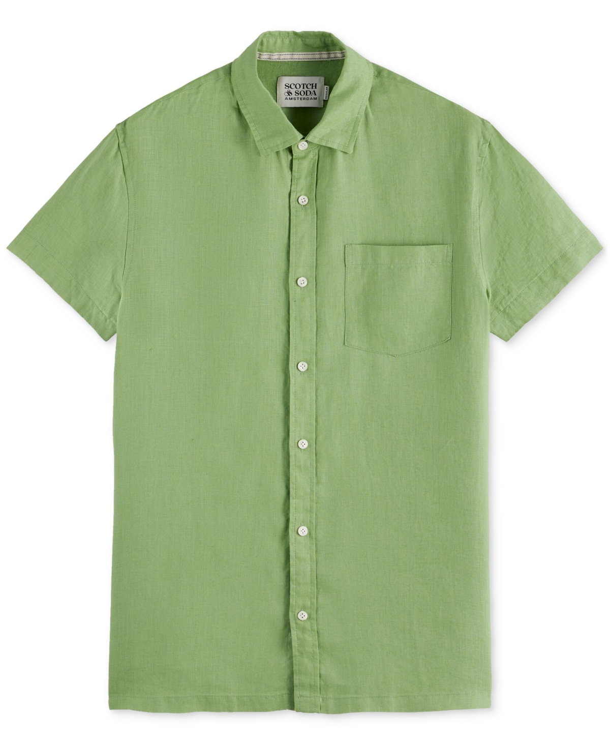 Scotch & Soda Short Sleeve Linen Button-up Shirt In Pistachio