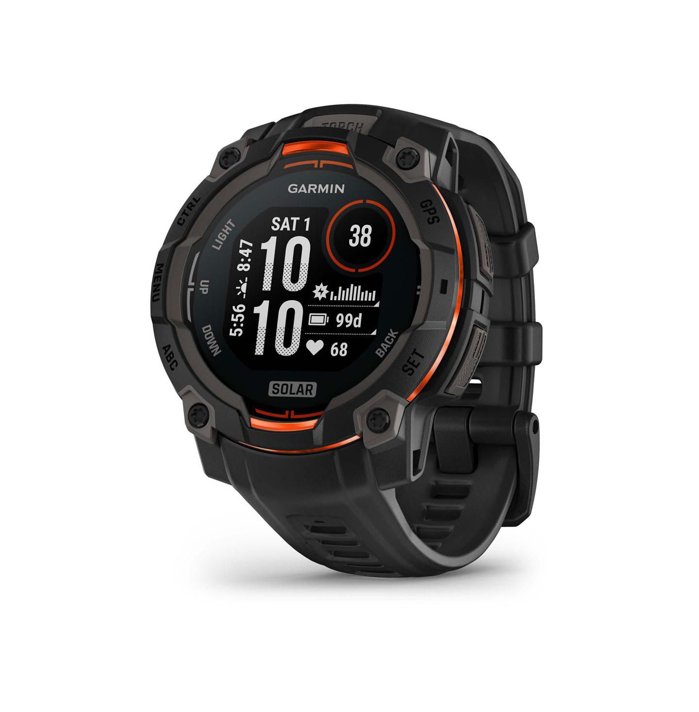 Умные GPS-часы Garmin Instinct 3 Solar, 45 мм, защищённые, Black/Black, цвет: Чёрный / Оранжевый — фото 1