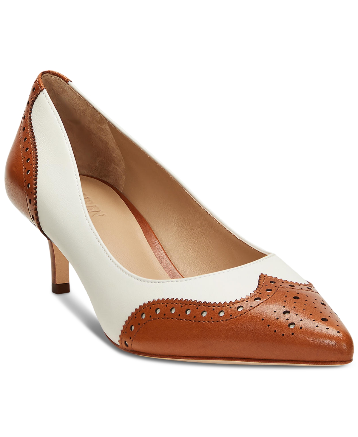 Ralph Lauren Adrienne Leather Wingtip Pump In Soft White,lauren Tan