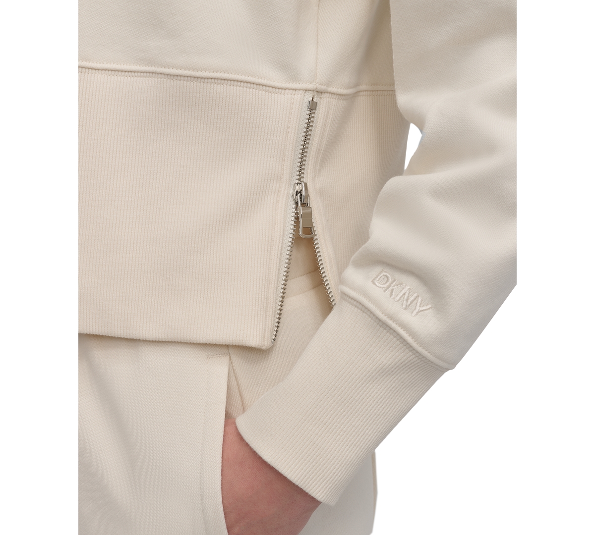 Dkny Sport Women's Cropped Crewneck Side-zip Sweatshirt In Eggnog