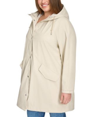 Plus Size Raglan-Sleeve Hooded Rain Jacket