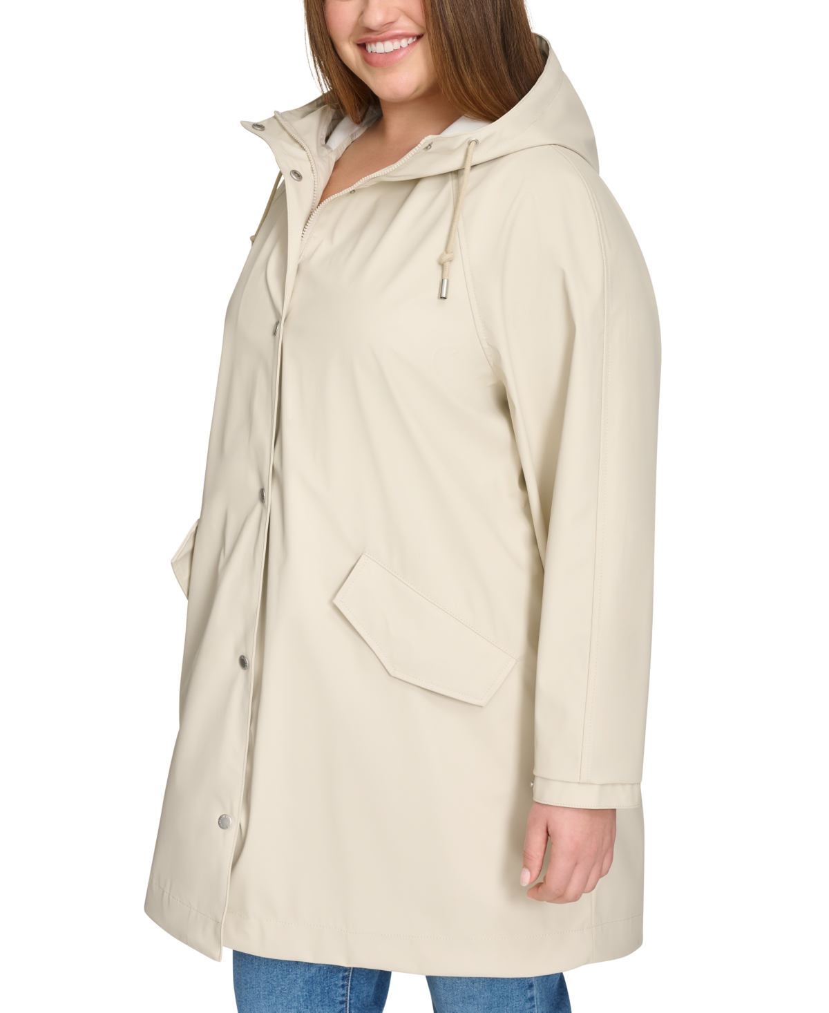 Levi's Plus Size Raglan-sleeve Hooded Rain Jacket In Oatmeal