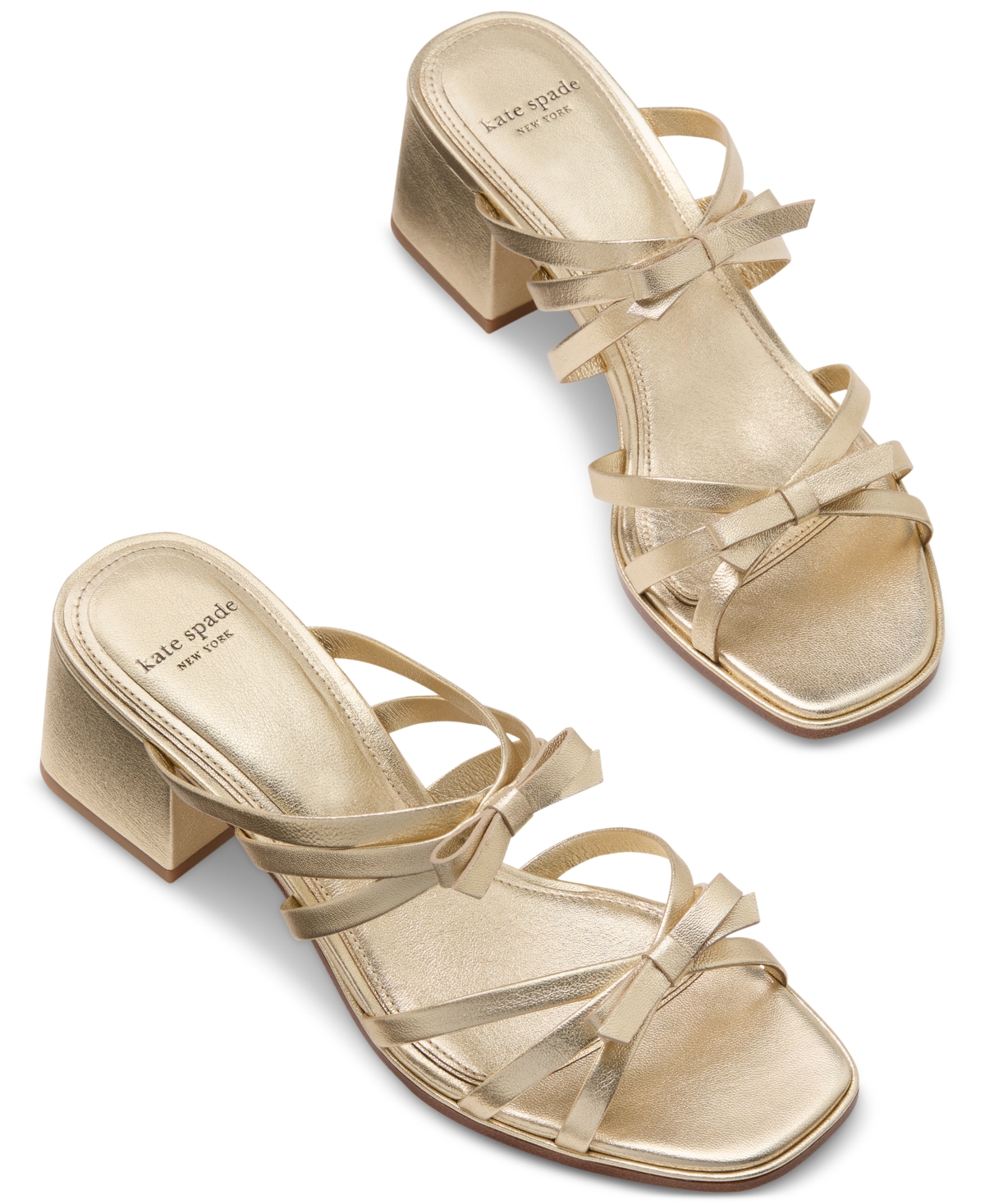 Kate Spade Women's Carolina Bow-trim Block-heel Sandals In Pale Gold