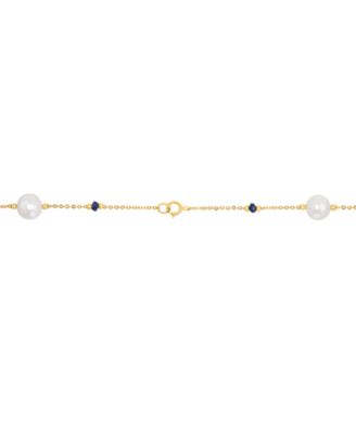 EFFY&reg; Cultured Freshwater Pearl (8mm) & Sapphire (2-1/10 ct. t.w.) 18" Collar Necklace in 14k Gold