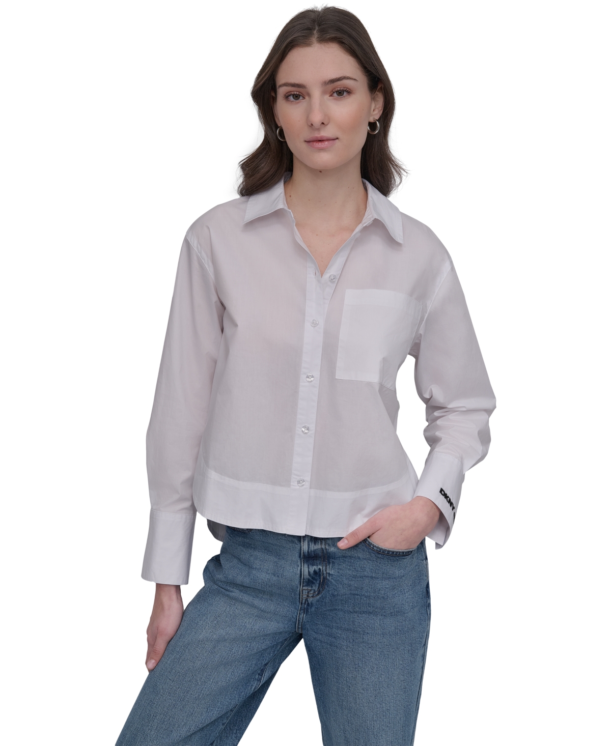 DKNY JEANS WOMEN'S COTTON POPLIN CROPPED SHIRT 