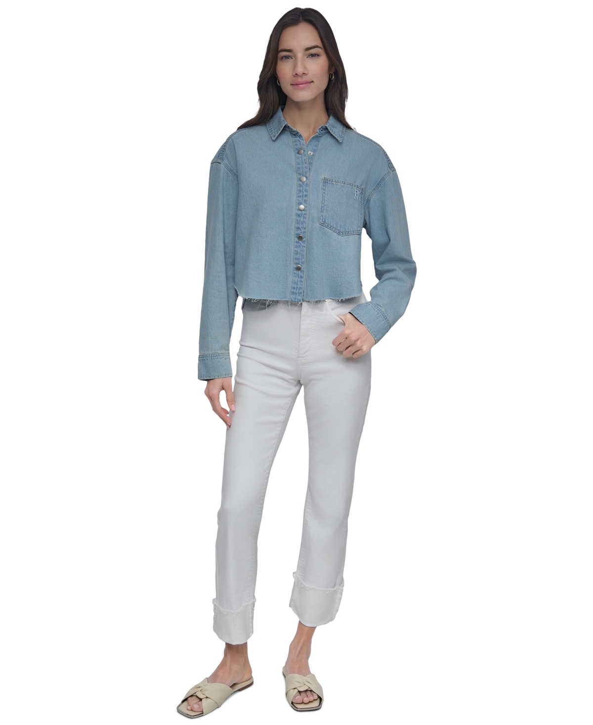 DKNY JEANS WOMEN'S CROPPED CHAMBRAY SHIRT 
