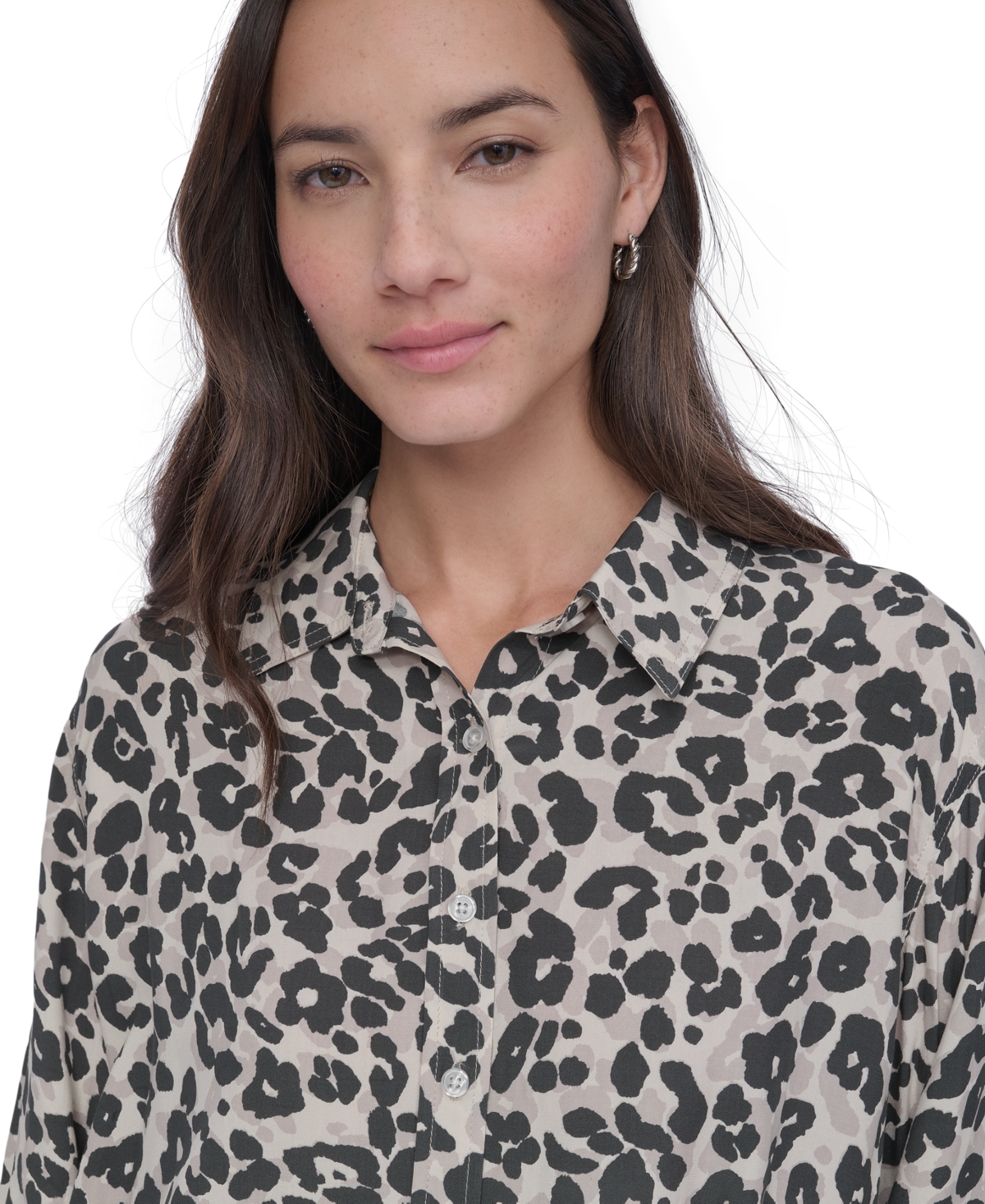 DKNY JEANS WOMEN'S PRINTED ROLL-TAB SHIRT 