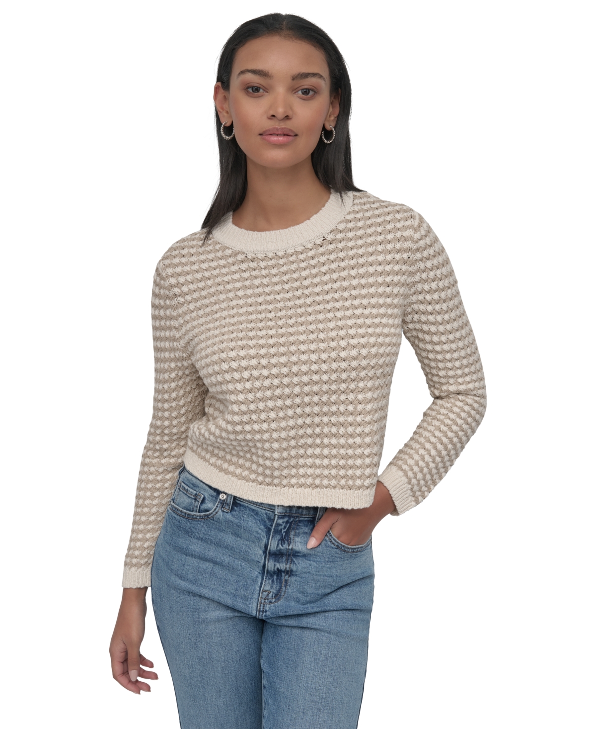 DKNY JEANS WOMEN'S COTTON CHUNKY-STITCH CREWNECK SWEATER 